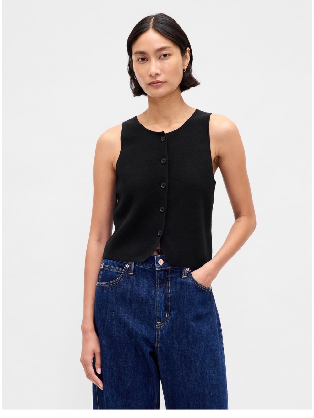 Gap Black lightweight CashSoft Button-Front Sleeveless Knit Top Tailored Vest